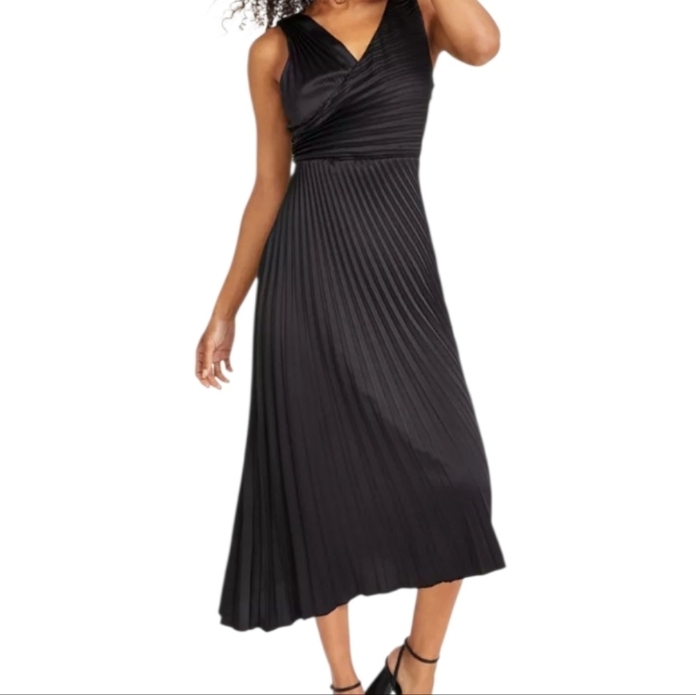 Sam Edelman Asymmetrical Pleated Satin A-Line Dress Black Size 2